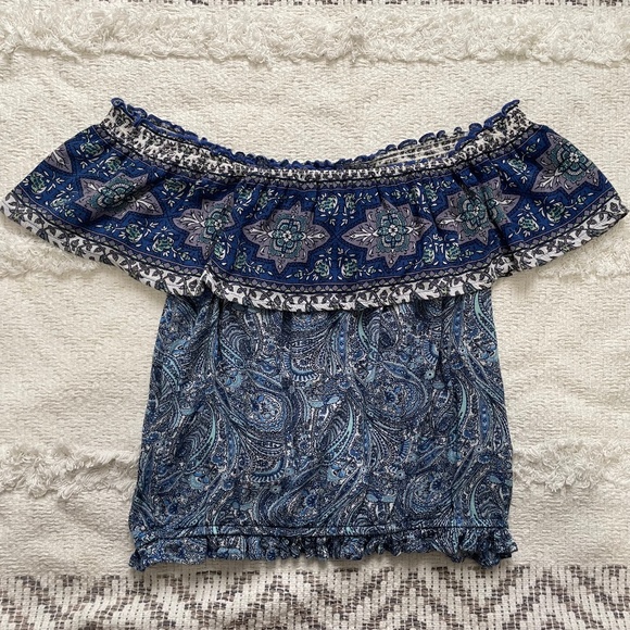 American Eagle Size XS Ruffle Hem Off-Shoulder Top - Picture 1 of 3